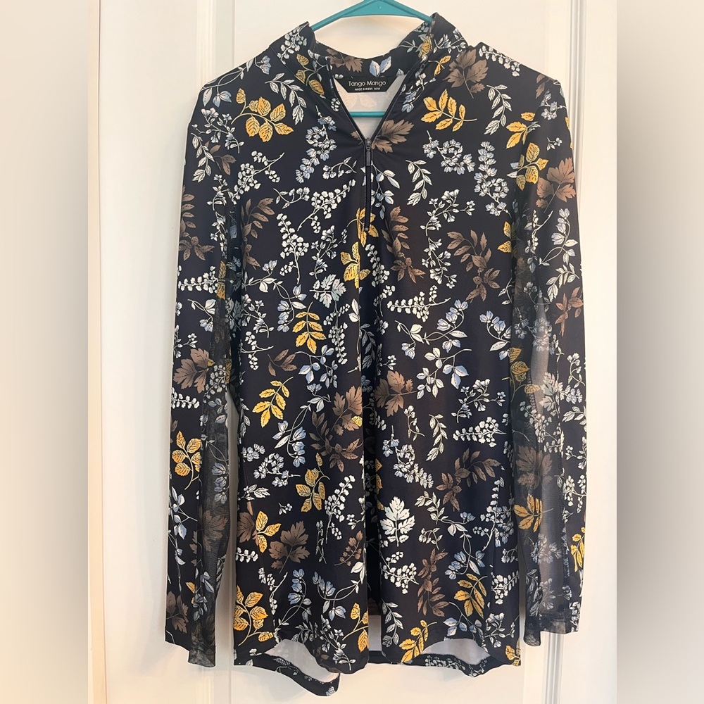 Tango Mango Cute Fall Floral Long Sleeve‎ Top Quarter Zip Size M